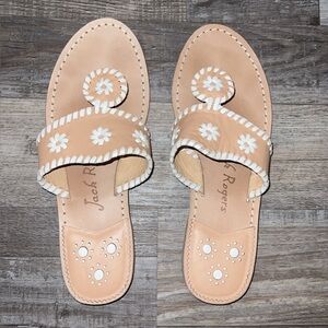 Jack Rogers Tan Sandals with White Floral Stitching